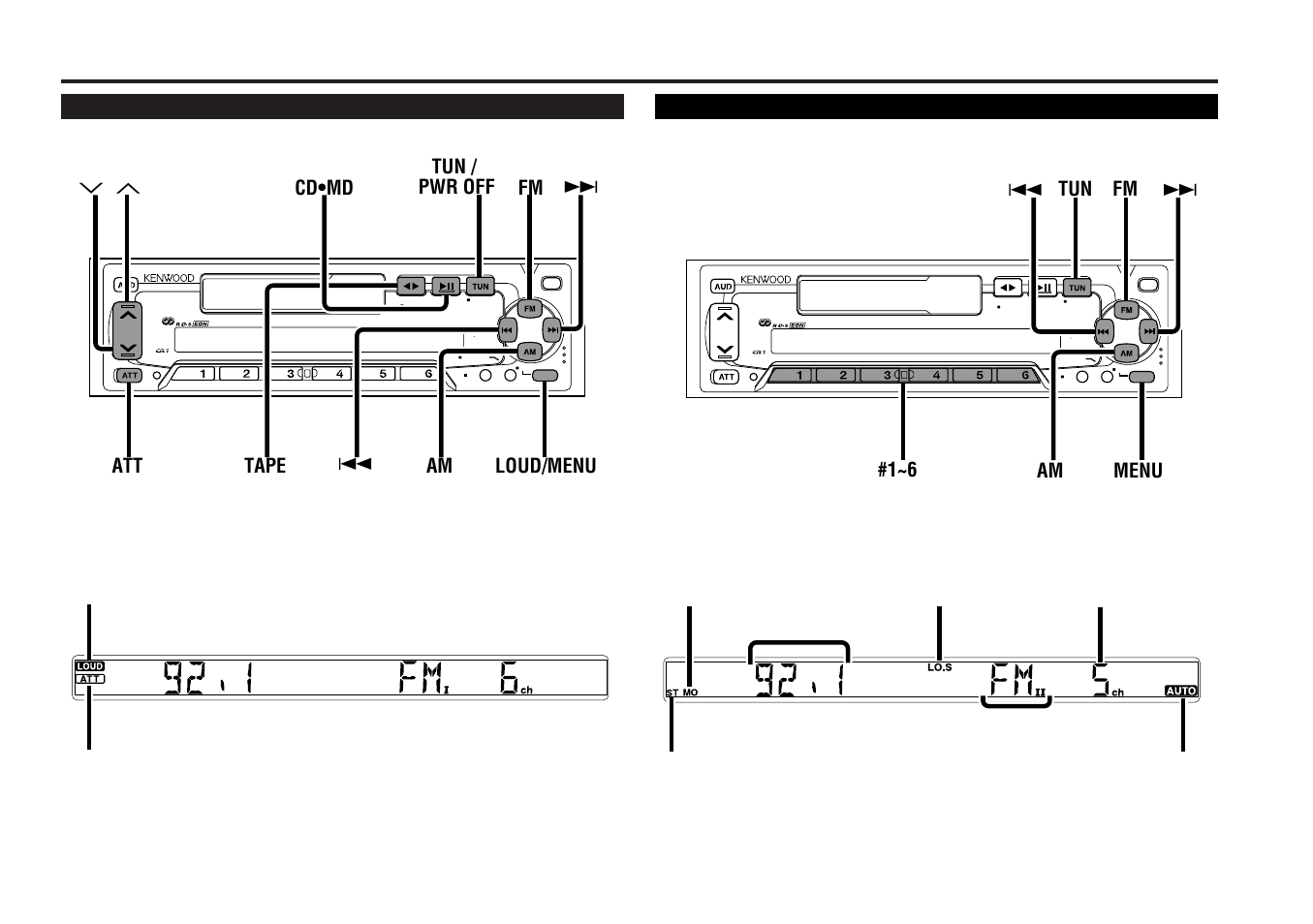 Buttons and display, Basic operations, Tuner features | Tun #1~6 am fm menu 4 | Kenwood KRC-459R User Manual | Page 5 / 34