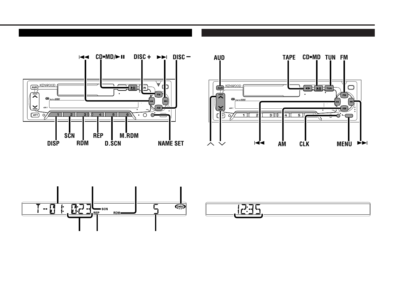 Disc changer control features, Other features, Tun aud clk menu am fm tape cd•md 4 ¢ uatt d | Disc | Kenwood KRC-459R User Manual | Page 7 / 34