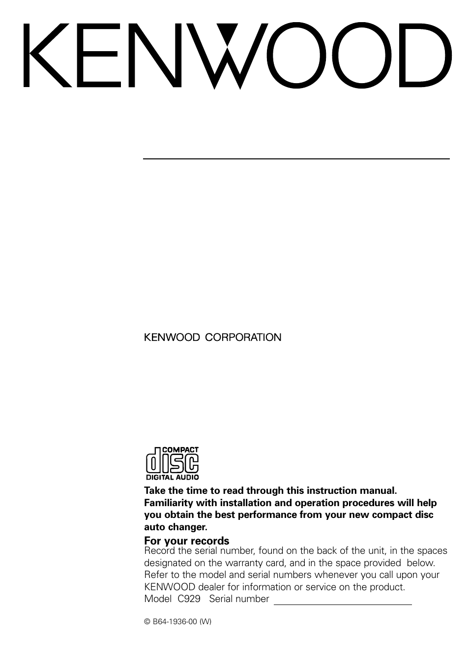 Kenwood C929 User Manual | 20 pages