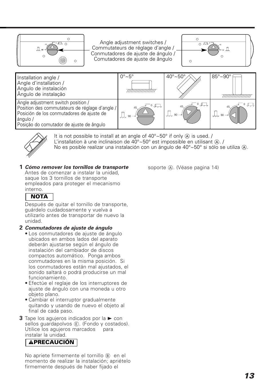 Precaución nota | Kenwood C929 User Manual | Page 13 / 20