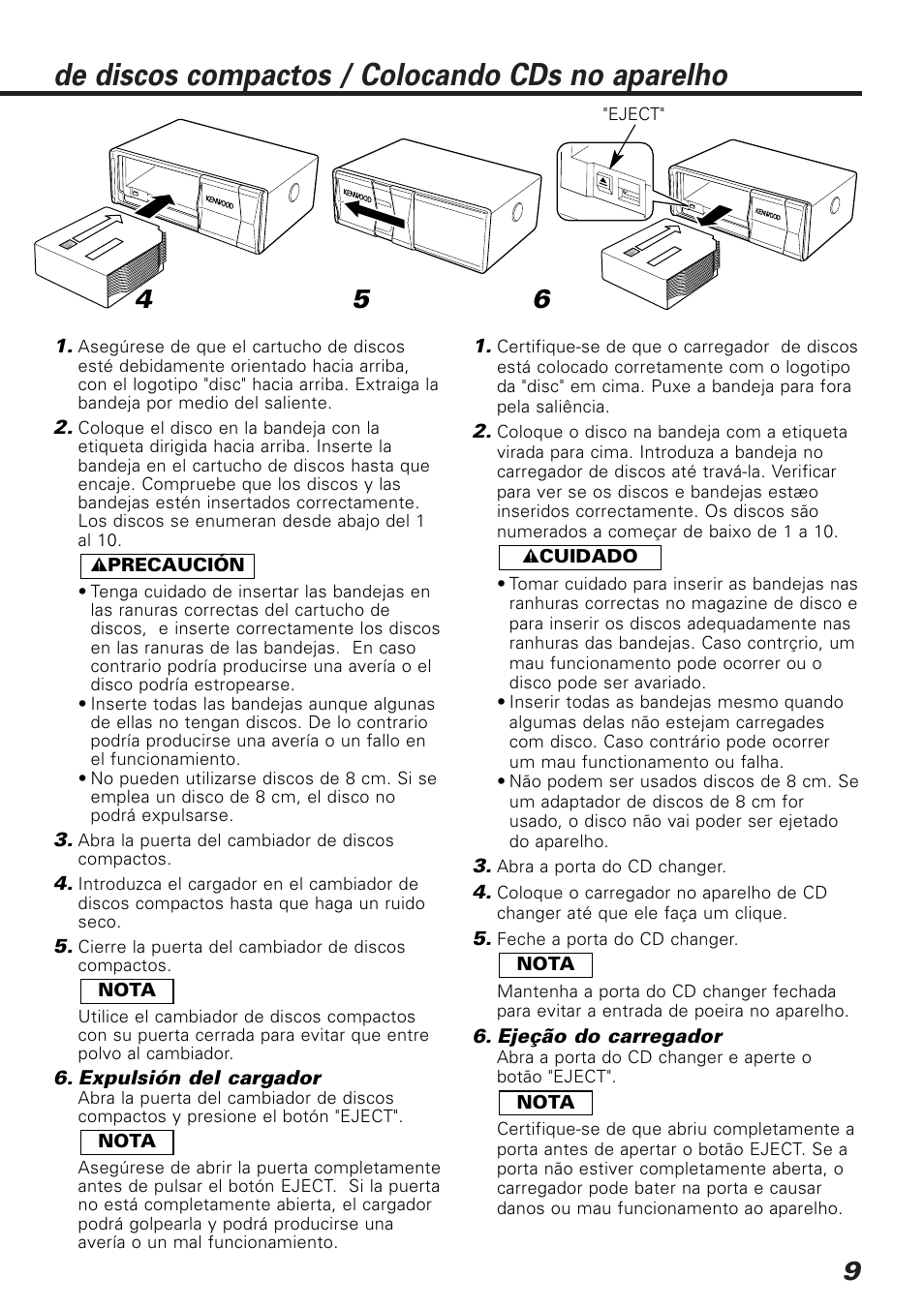 De discos compactos / colocando cds no aparelho | Kenwood C929 User Manual | Page 9 / 20