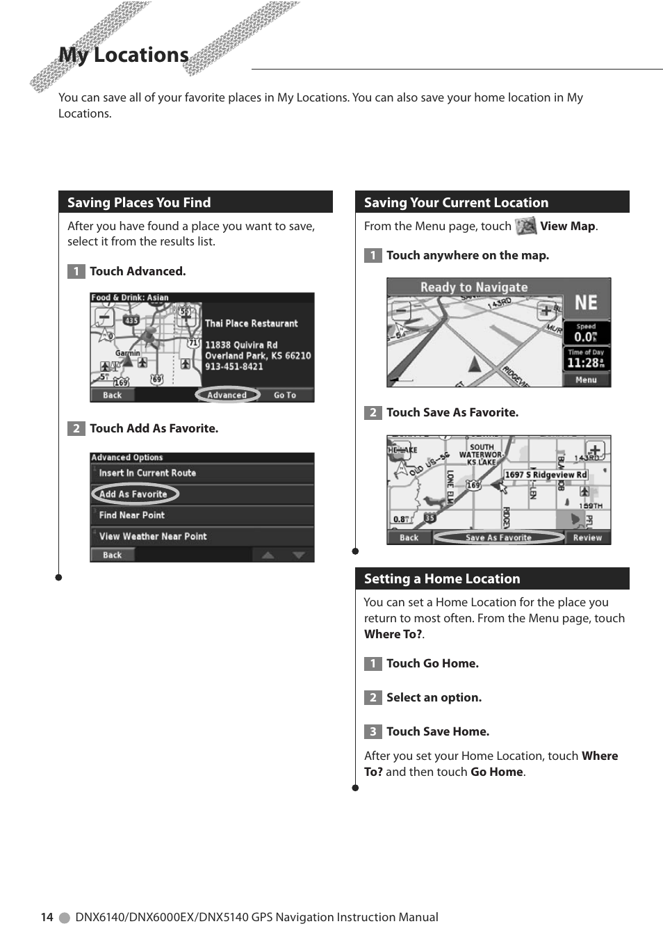 My locations | Kenwood DNX6000EX User Manual | Page 14 / 32