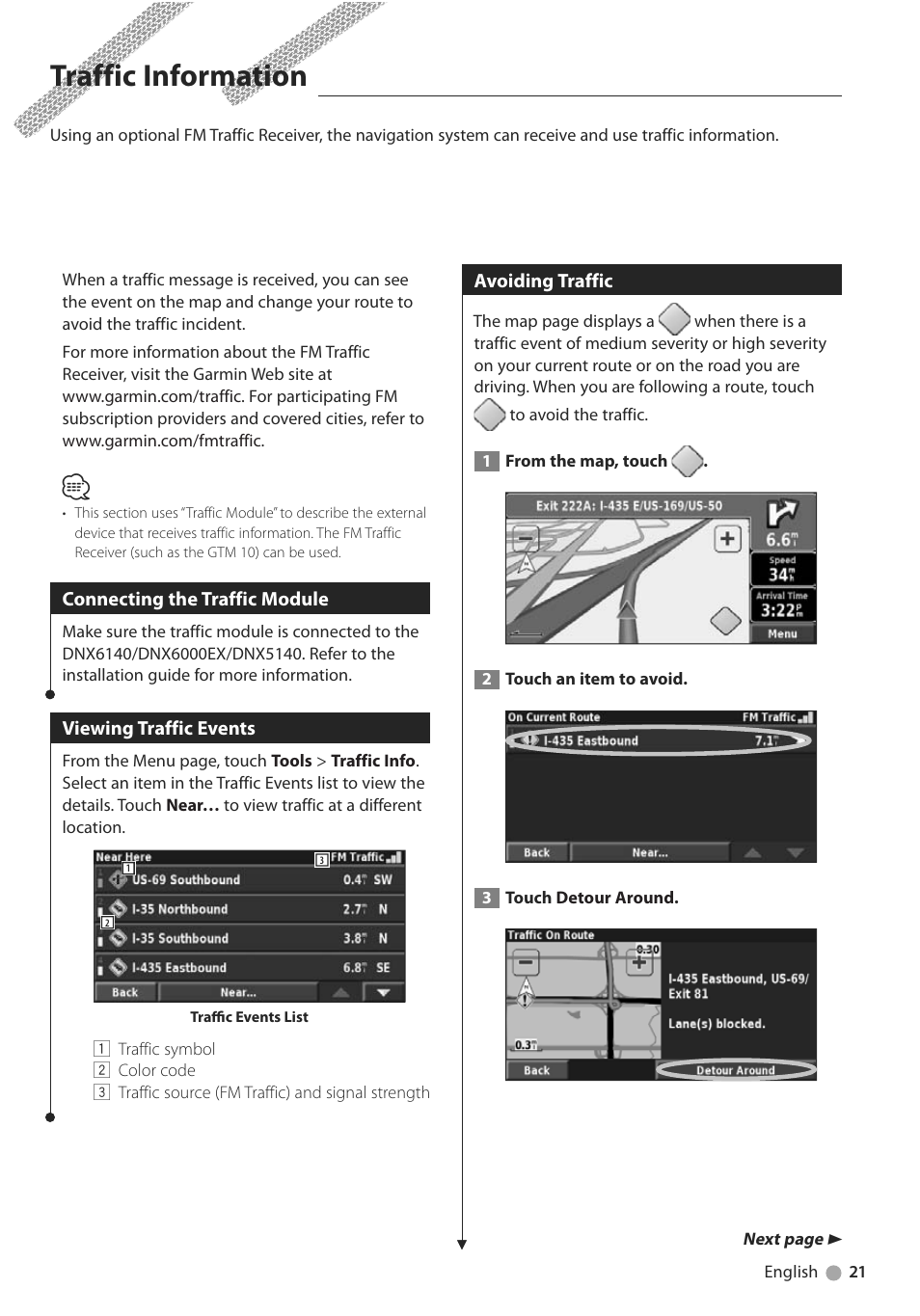 Traffic information | Kenwood DNX6000EX User Manual | Page 21 / 32