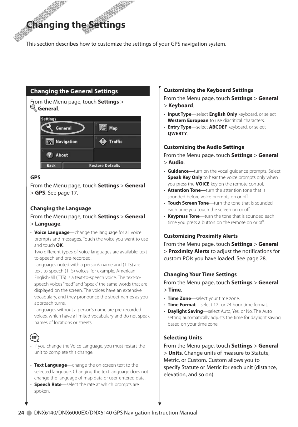 Changing the settings | Kenwood DNX6000EX User Manual | Page 24 / 32