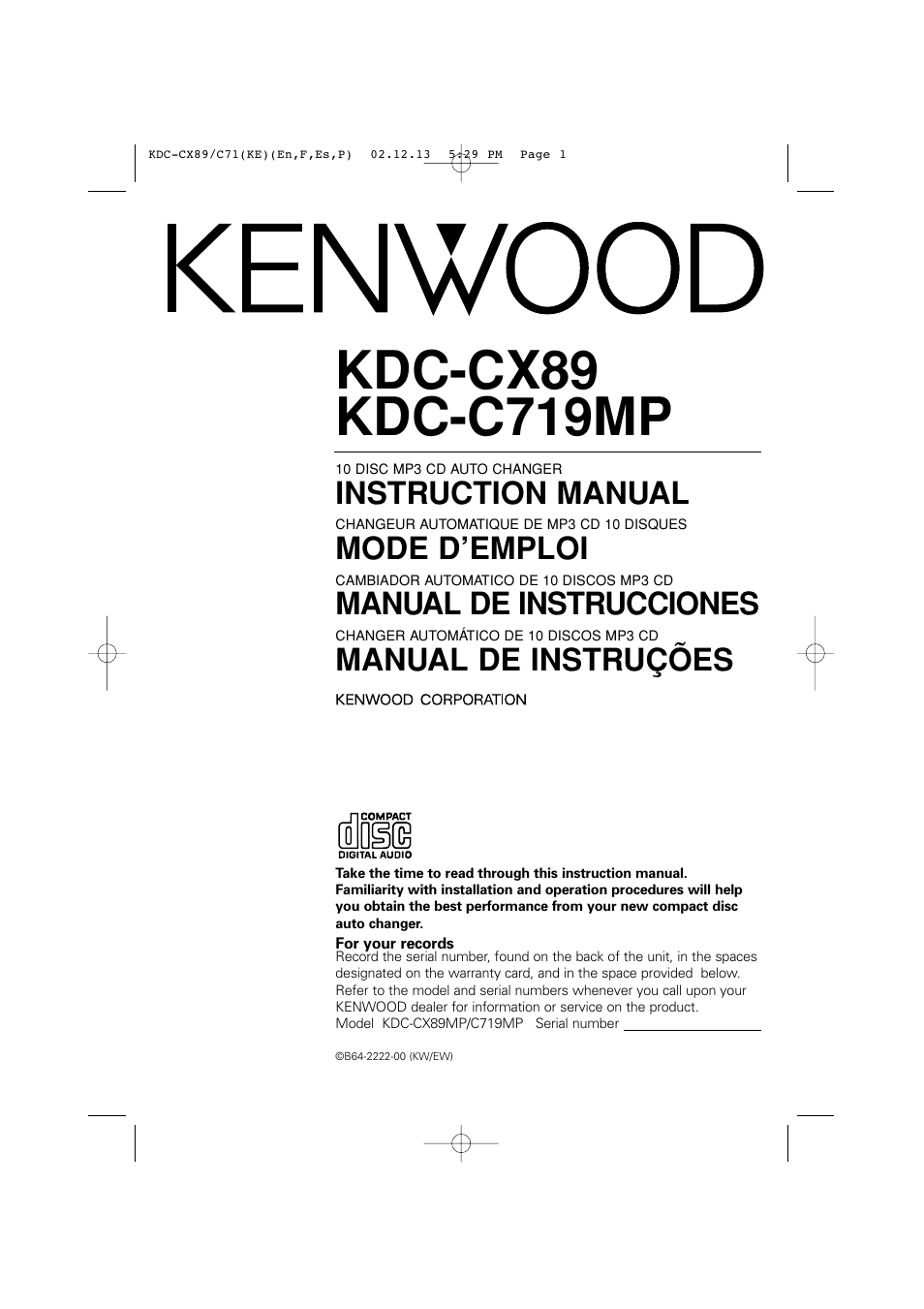 Kenwood KDC-C719PM User Manual | 36 pages