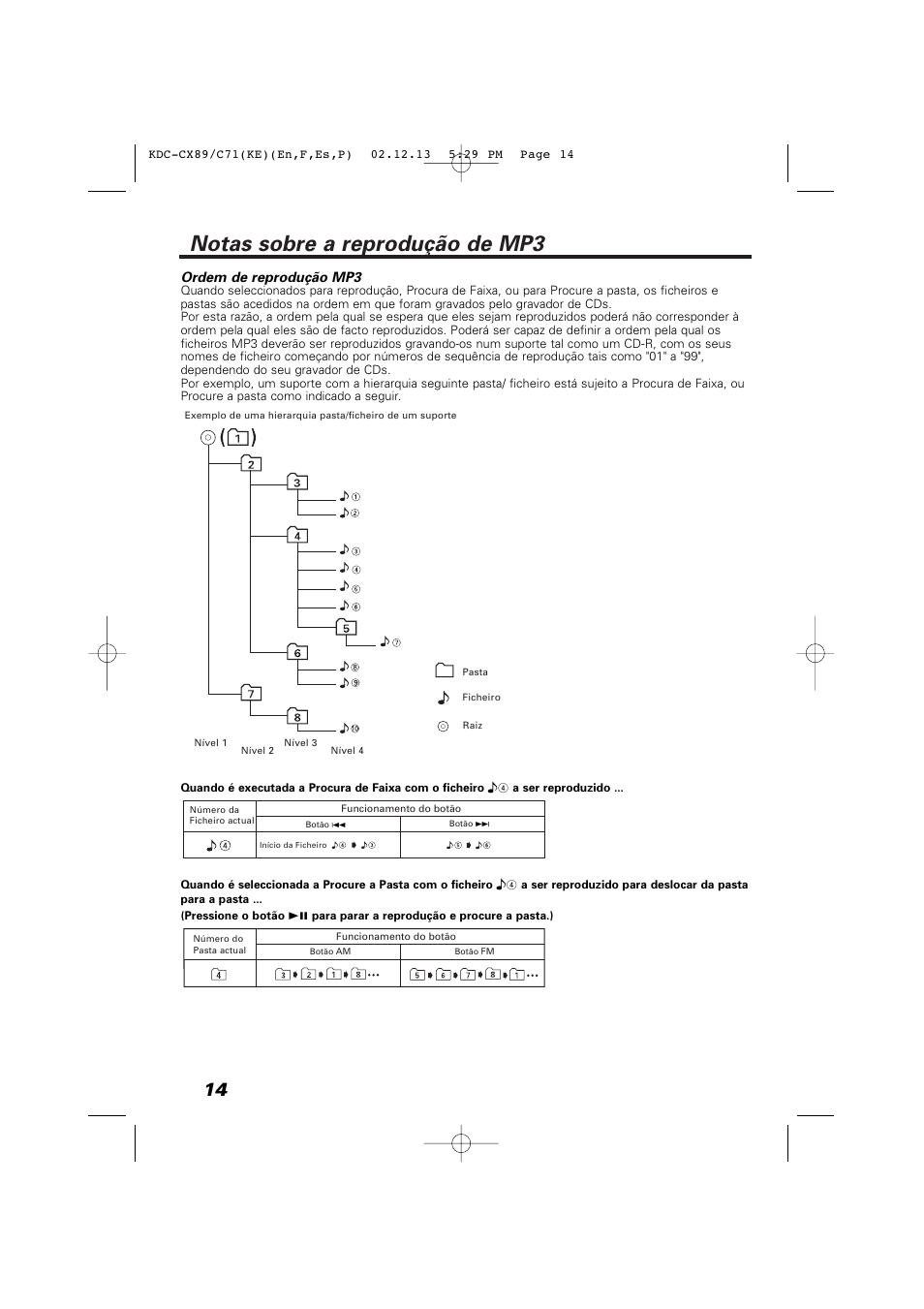 Notas sobre a reprodução de mp3 | Kenwood KDC-C719PM User Manual | Page 14 / 36