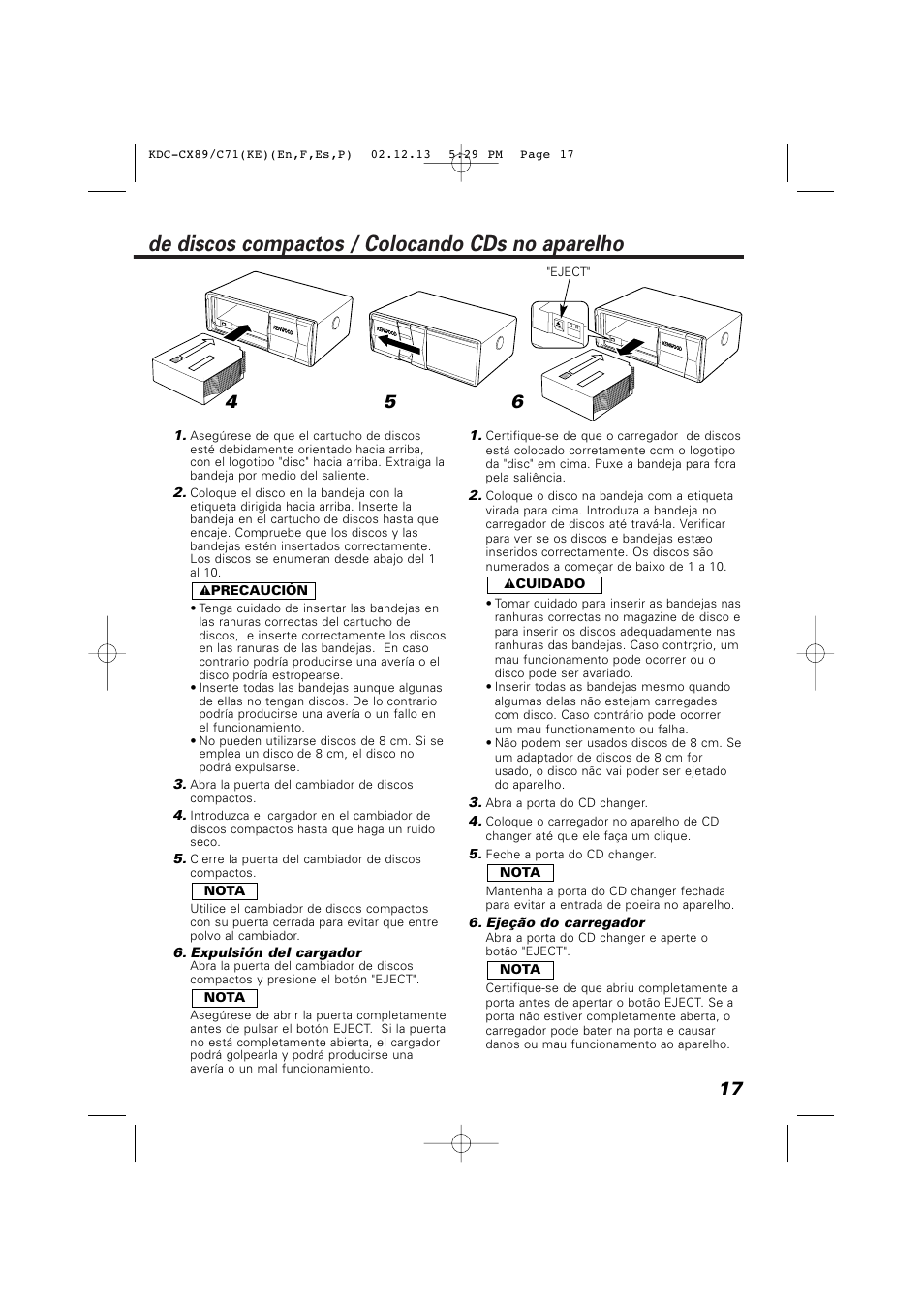 De discos compactos / colocando cds no aparelho | Kenwood KDC-C719PM User Manual | Page 17 / 36