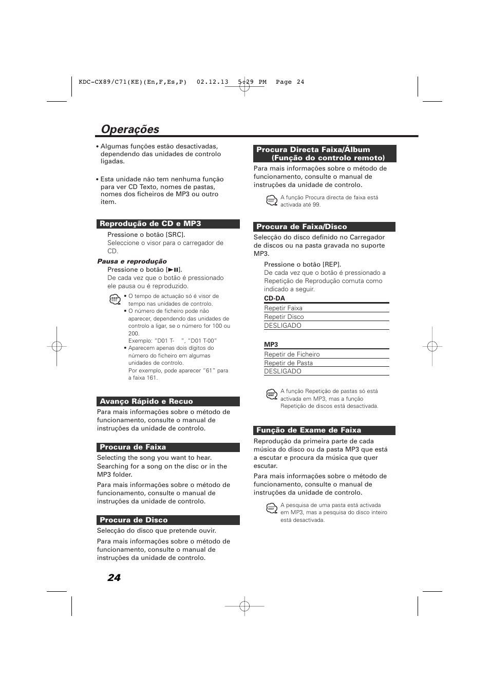 Operações | Kenwood KDC-C719PM User Manual | Page 24 / 36