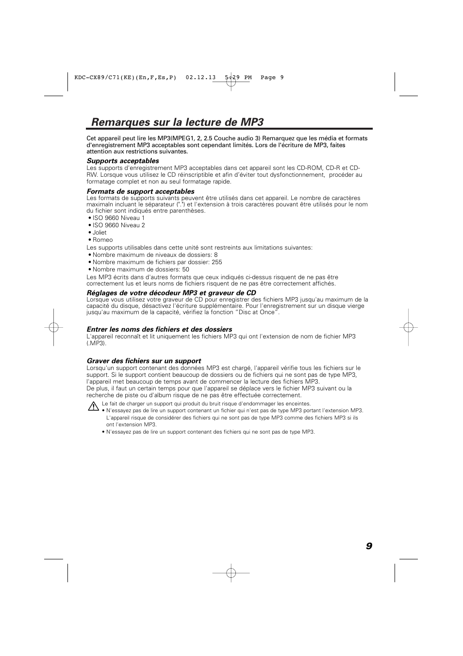 Remarques sur la lecture de mp3 | Kenwood KDC-C719PM User Manual | Page 9 / 36