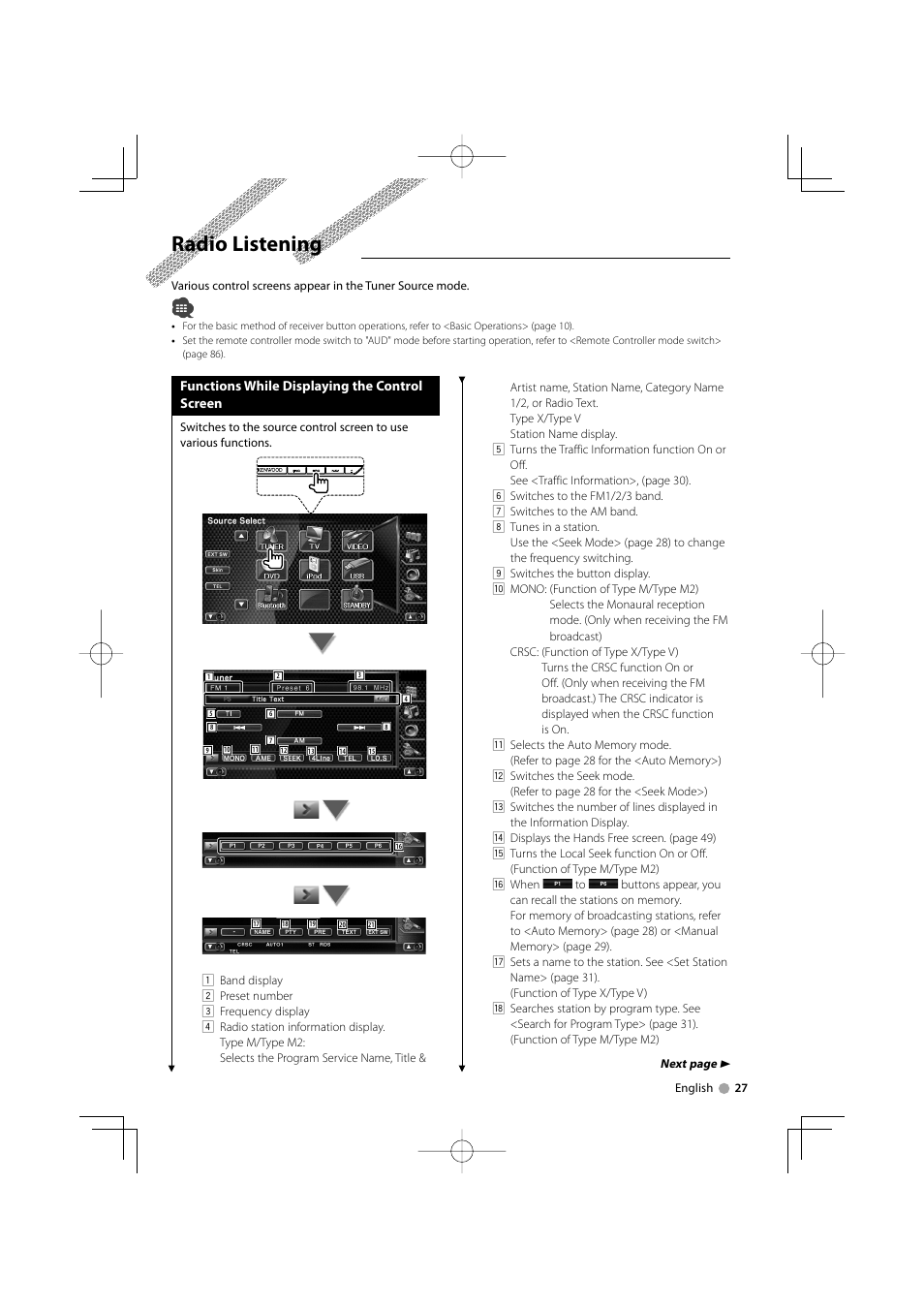 Radio listening | Kenwood DDX7032M User Manual | Page 27 / 100