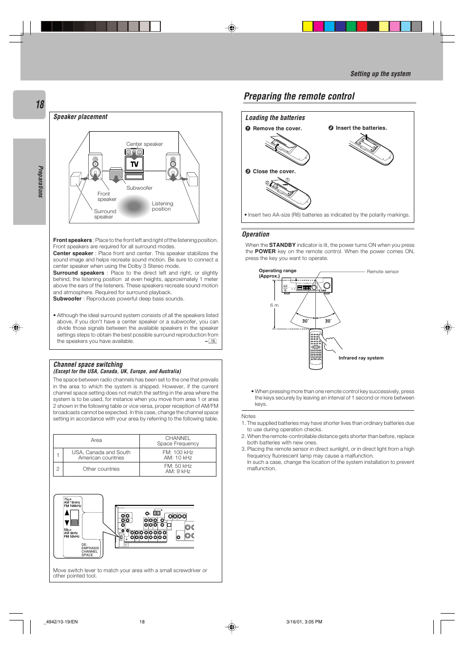 Preparing the remote control | Kenwood VR-505 User Manual | Page 18 / 44