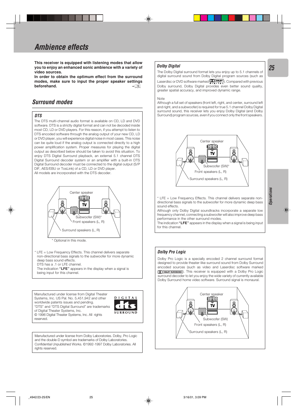 Ambience effects, Surround modes | Kenwood VR-505 User Manual | Page 25 / 44
