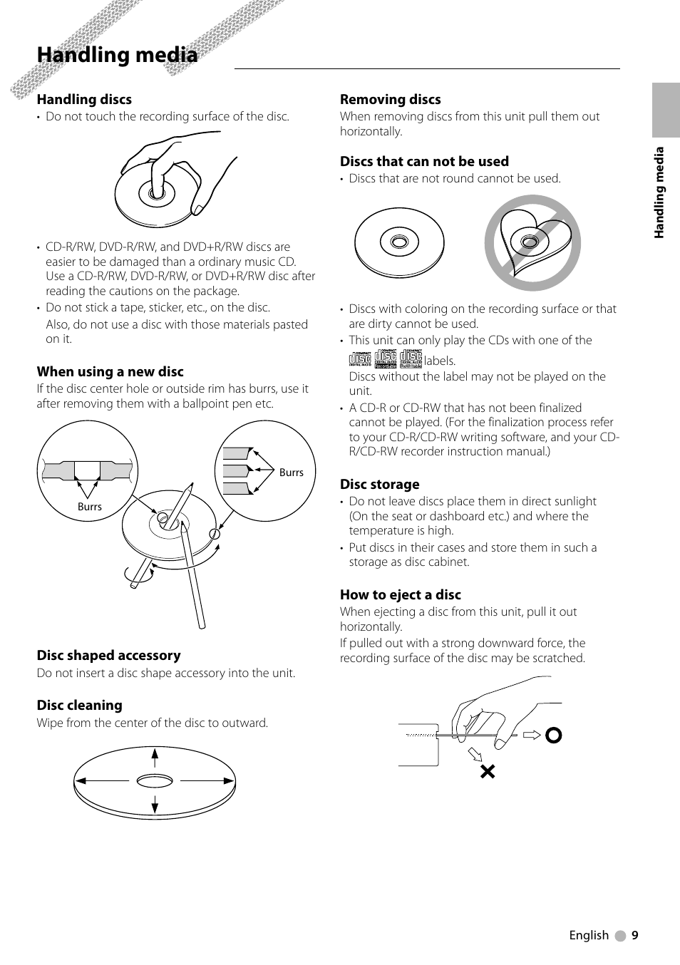 Handling media | Kenwood KDV-MP6333 EN User Manual | Page 9 / 76
