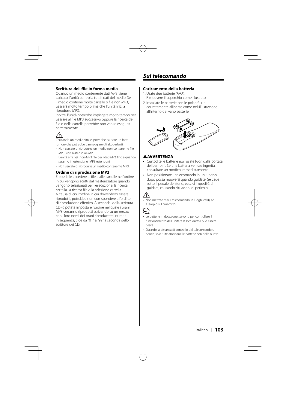 Sul telecomando | Kenwood KDV-S220P User Manual | Page 103 / 172