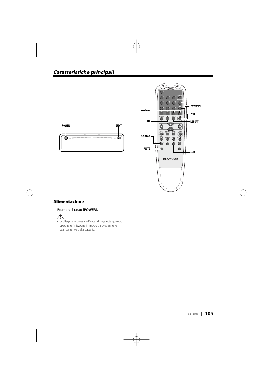 Caratteristiche principali, Alimentazione | Kenwood KDV-S220P User Manual | Page 105 / 172