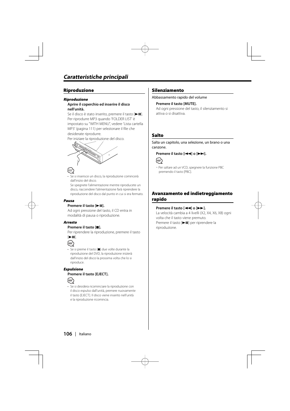 Caratteristiche principali | Kenwood KDV-S220P User Manual | Page 106 / 172