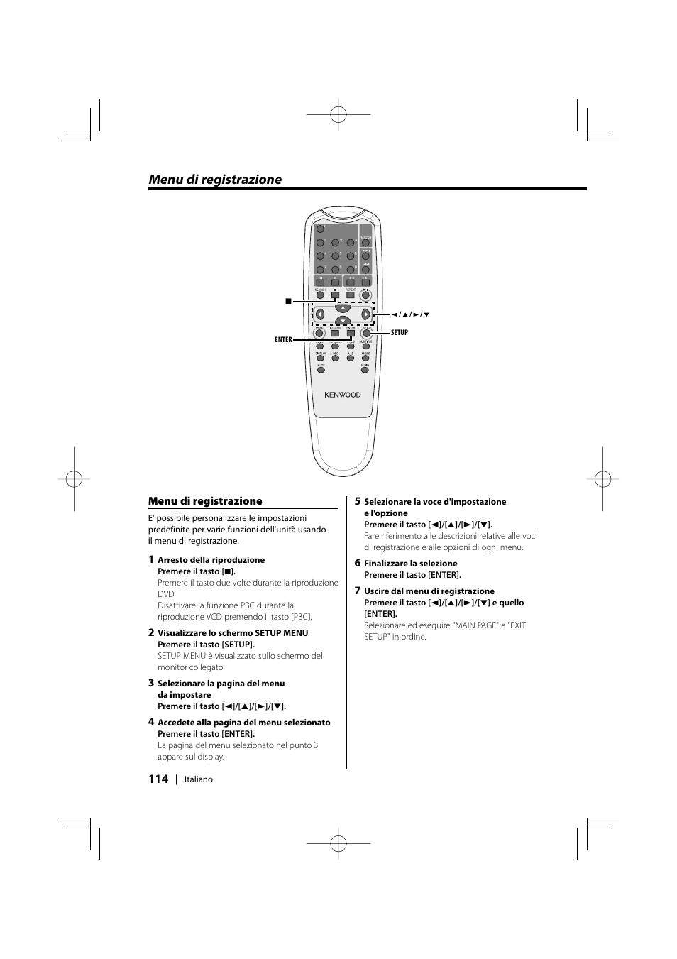 Menu di registrazione | Kenwood KDV-S220P User Manual | Page 114 / 172