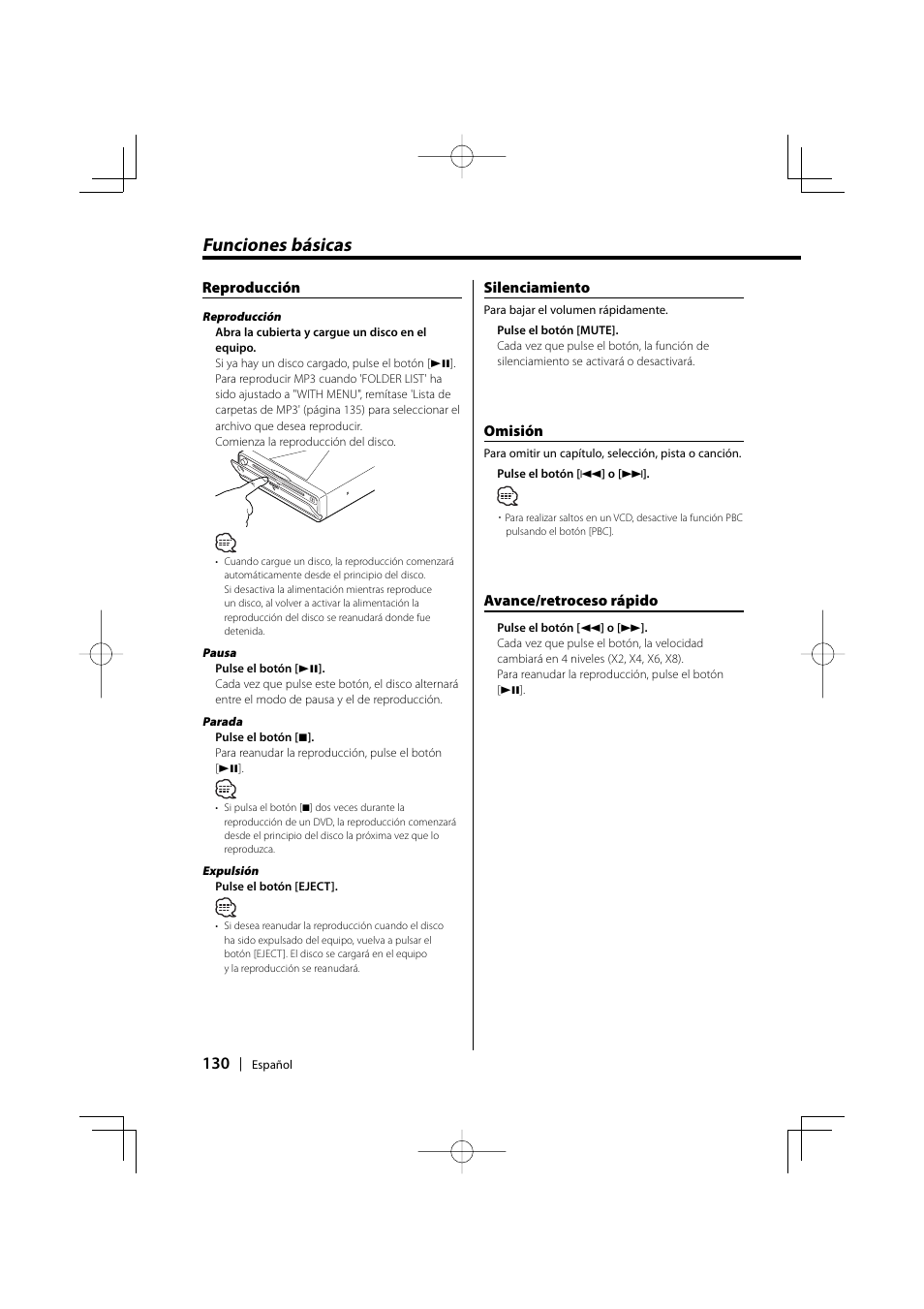 Funciones básicas | Kenwood KDV-S220P User Manual | Page 130 / 172