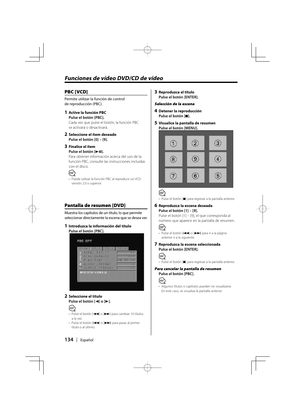 Funciones de vídeo dvd/cd de vídeo | Kenwood KDV-S220P User Manual | Page 134 / 172