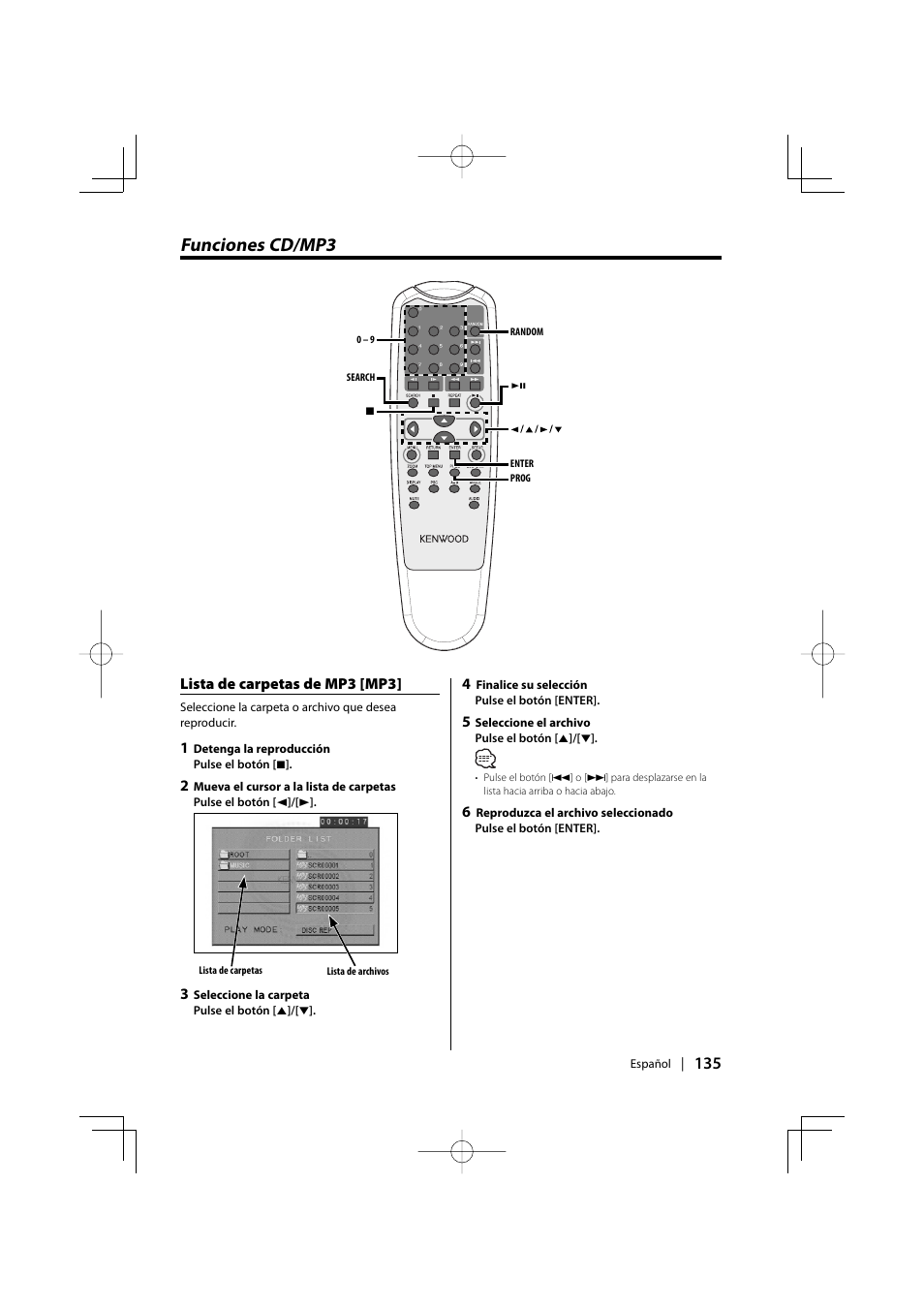 Funciones cd/mp3 | Kenwood KDV-S220P User Manual | Page 135 / 172