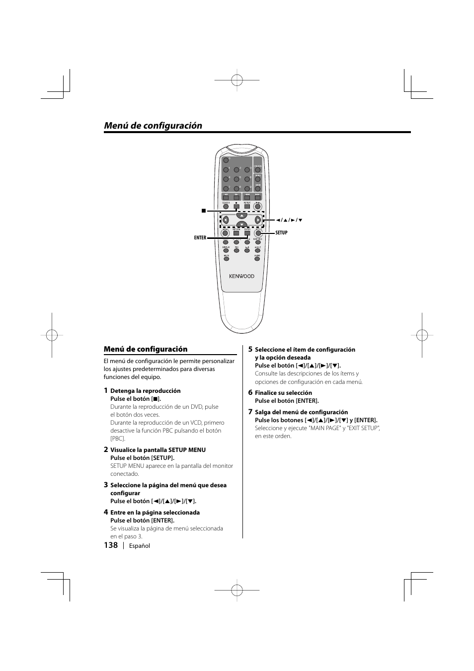 Menú de configuración | Kenwood KDV-S220P User Manual | Page 138 / 172