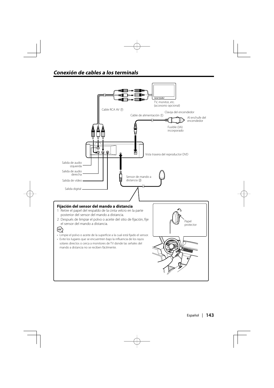 Conexión de cables a los terminals | Kenwood KDV-S220P User Manual | Page 143 / 172