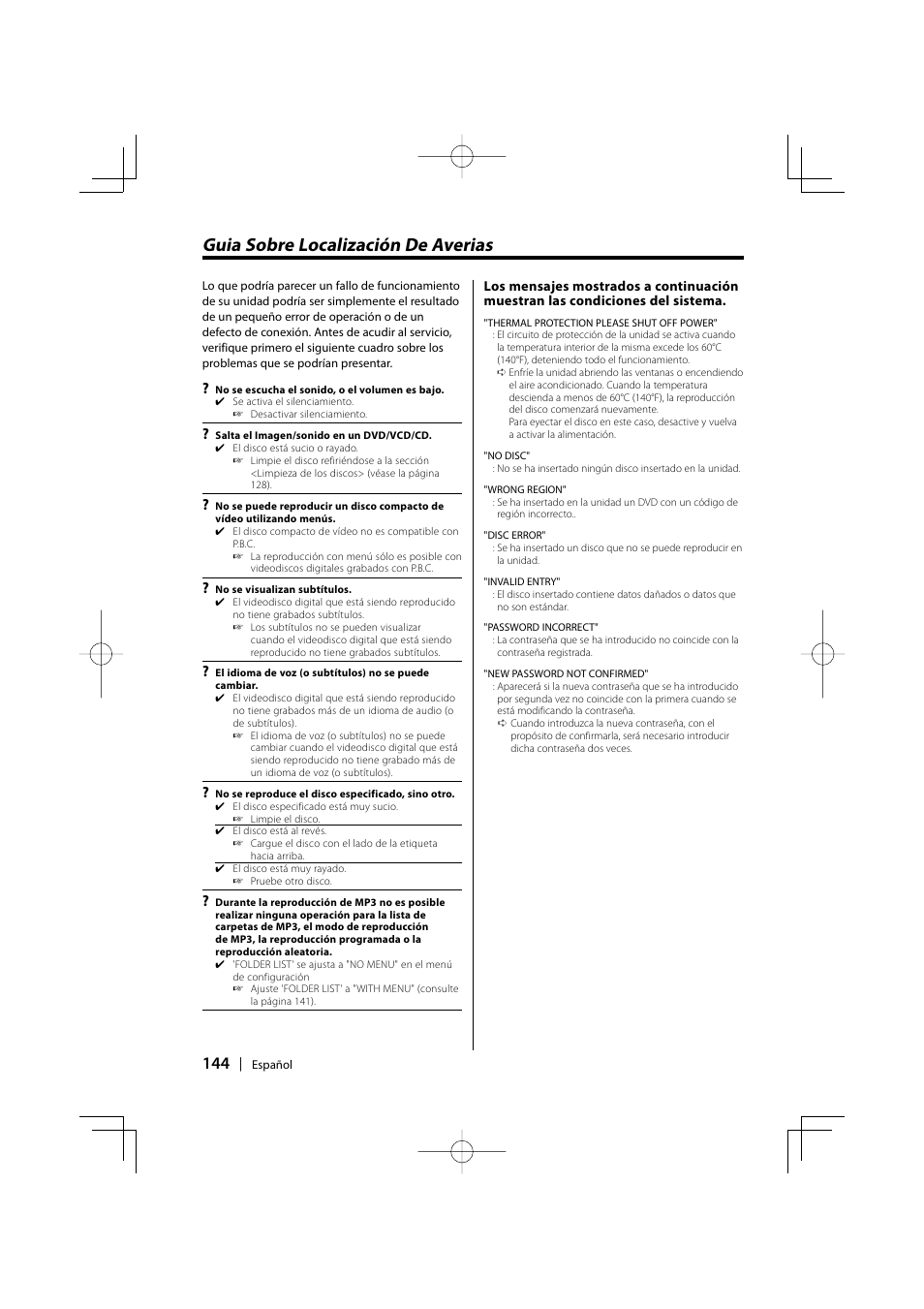 Guia sobre localización de averias | Kenwood KDV-S220P User Manual | Page 144 / 172