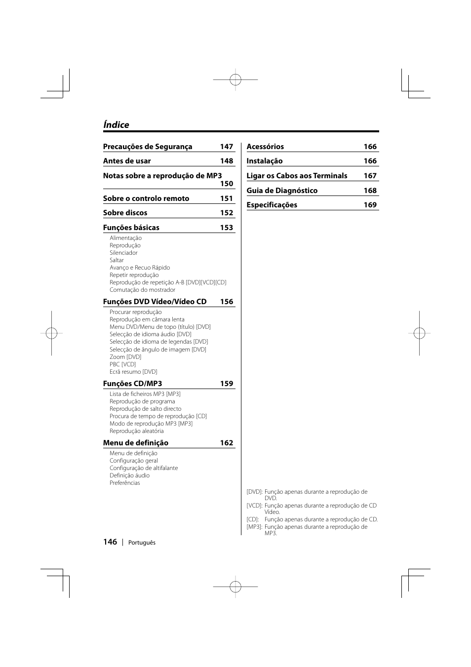 Portugal, Índice | Kenwood KDV-S220P User Manual | Page 146 / 172