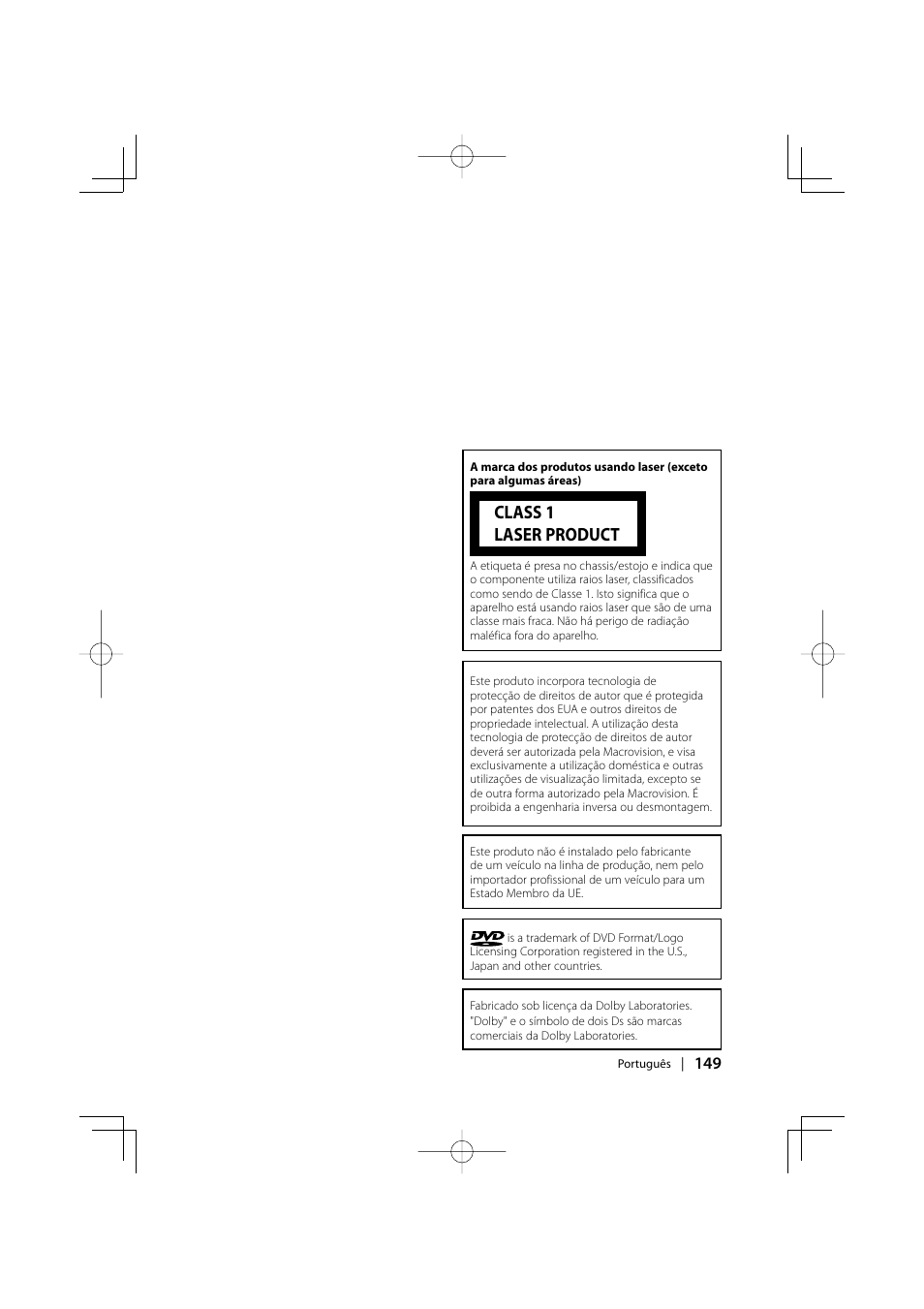 Class 1 laser product | Kenwood KDV-S220P User Manual | Page 149 / 172