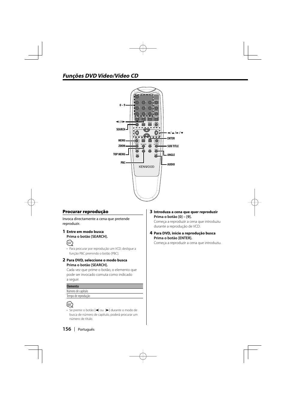 Funções dvd vídeo/vídeo cd | Kenwood KDV-S220P User Manual | Page 156 / 172