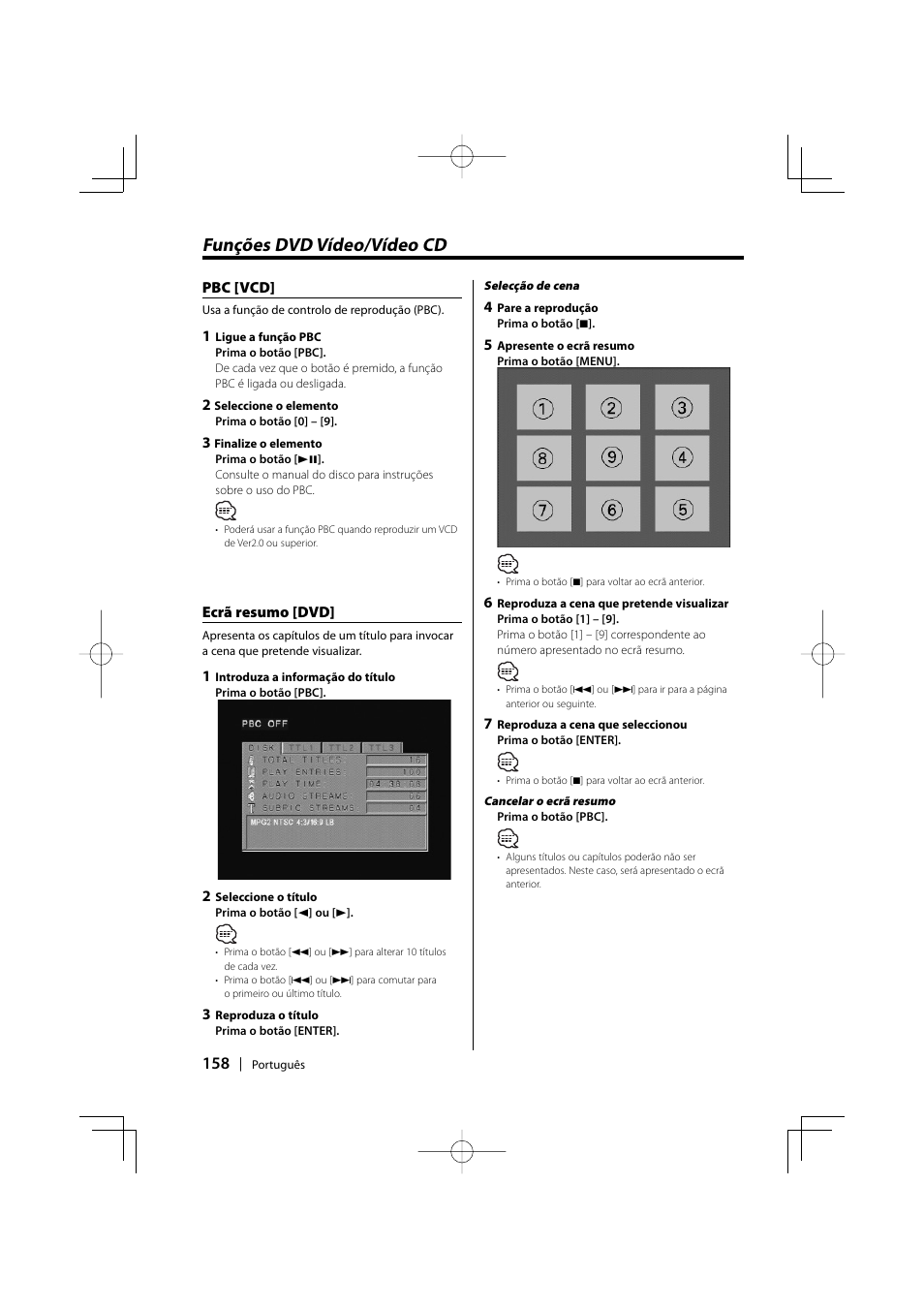 Funções dvd vídeo/vídeo cd | Kenwood KDV-S220P User Manual | Page 158 / 172