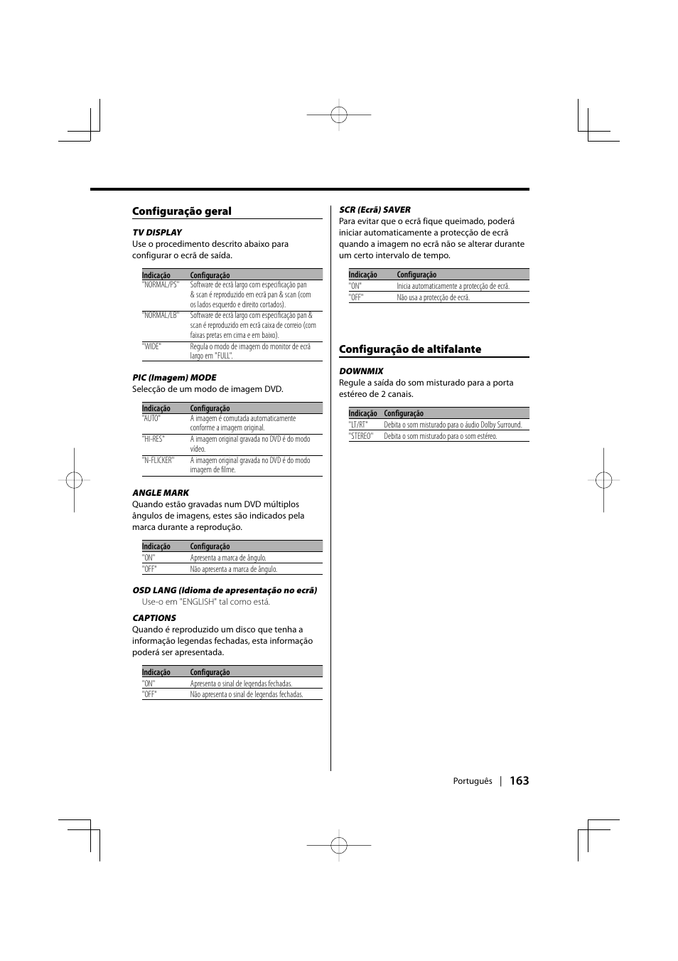 Configuração geral, Configuração de altifalante | Kenwood KDV-S220P User Manual | Page 163 / 172