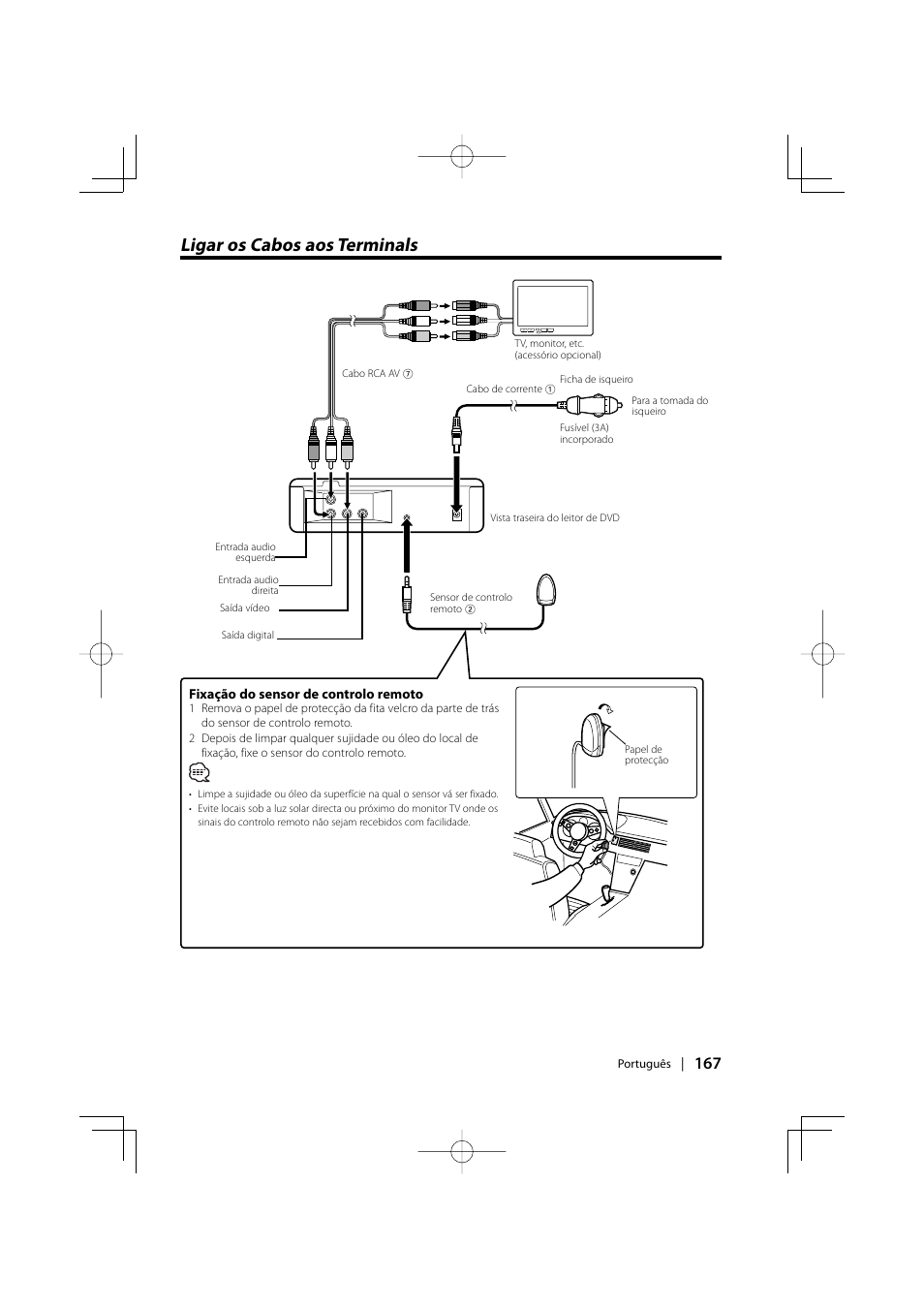 Ligar os cabos aos terminals | Kenwood KDV-S220P User Manual | Page 167 / 172