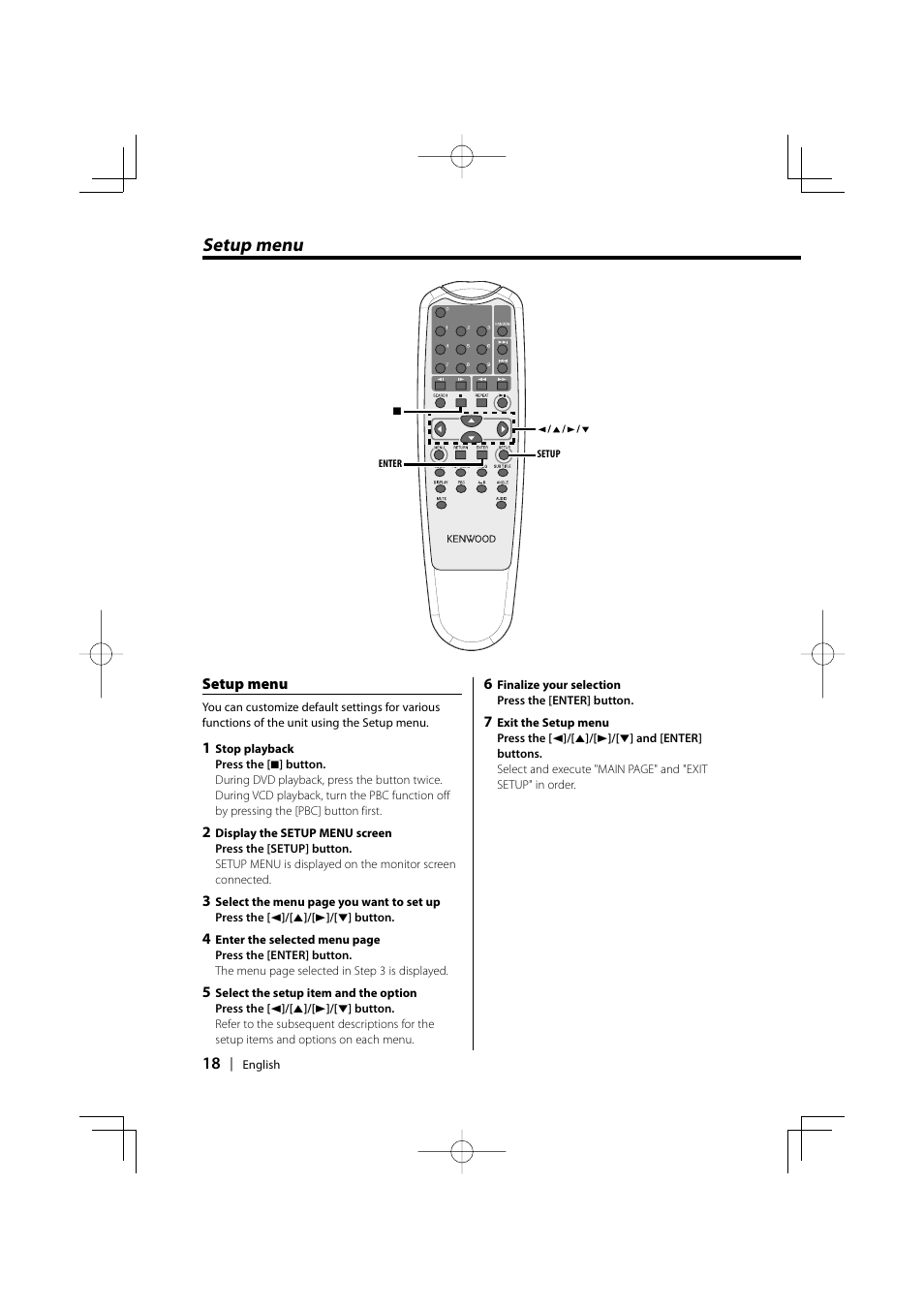 Setup menu | Kenwood KDV-S220P User Manual | Page 18 / 172