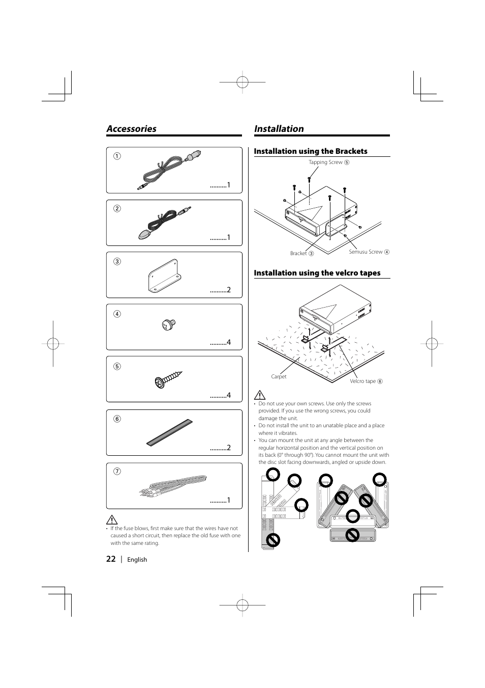 Accessories installation | Kenwood KDV-S220P User Manual | Page 22 / 172