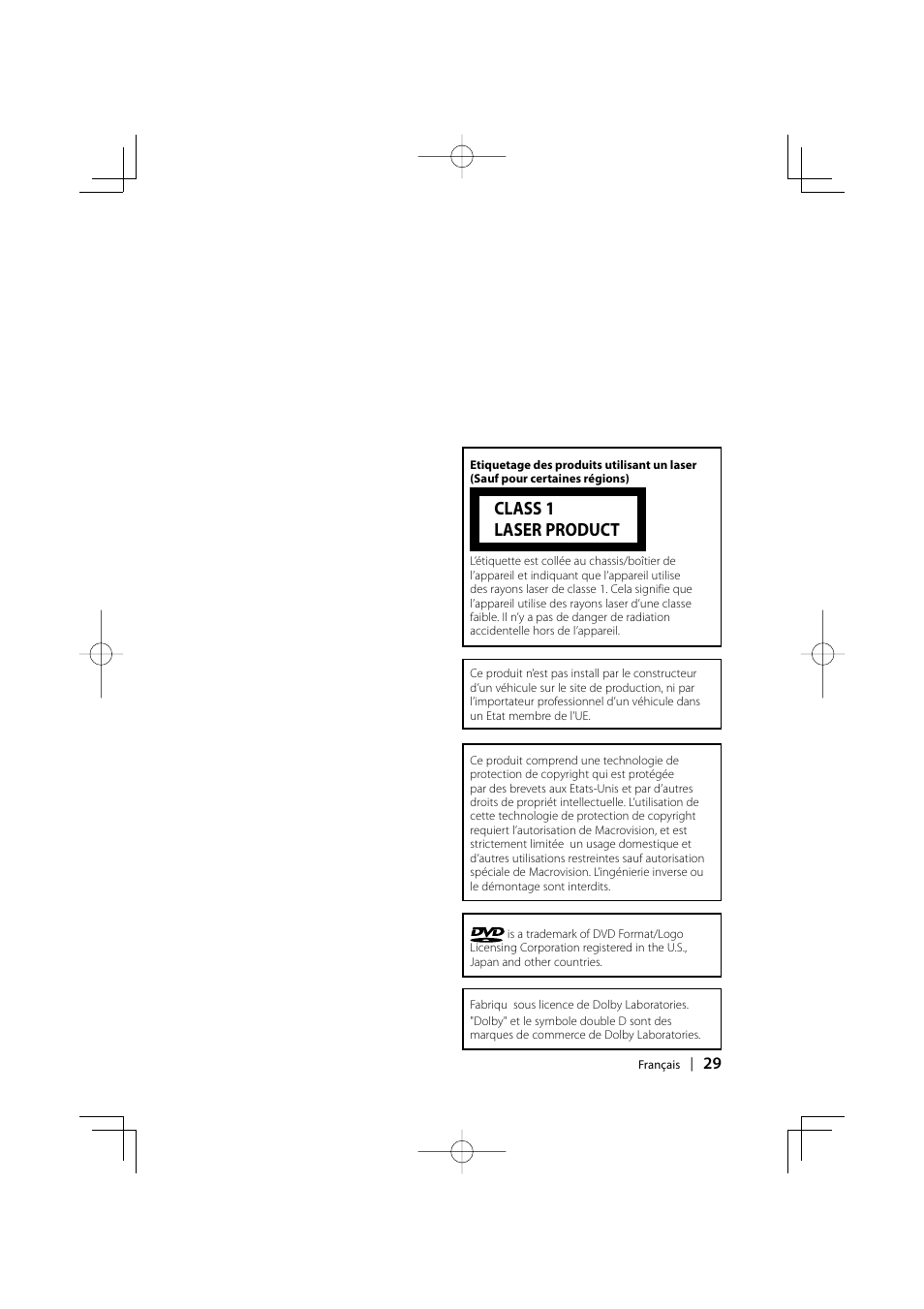 Class 1 laser product | Kenwood KDV-S220P User Manual | Page 29 / 172