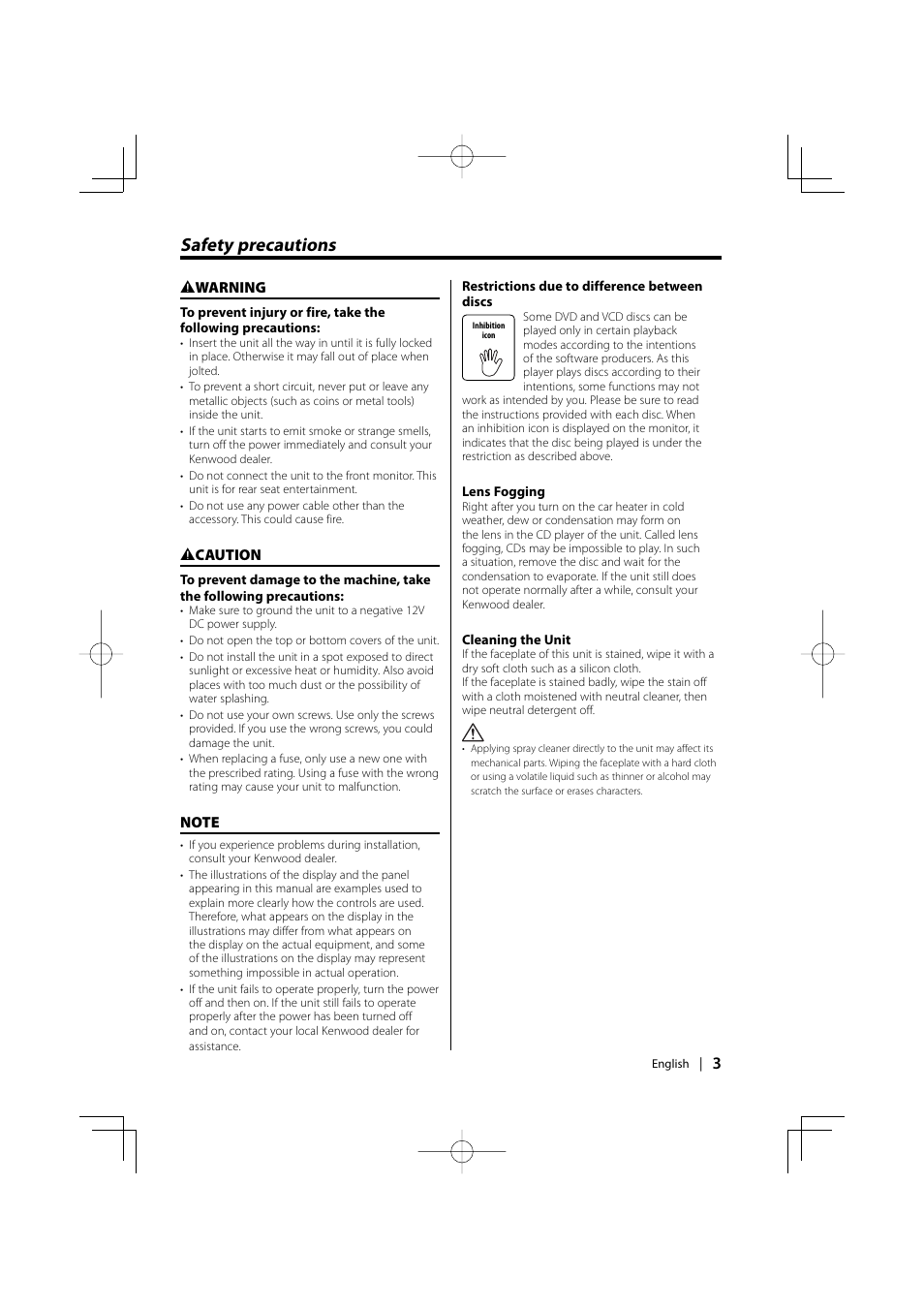 Safety precautions | Kenwood KDV-S220P User Manual | Page 3 / 172