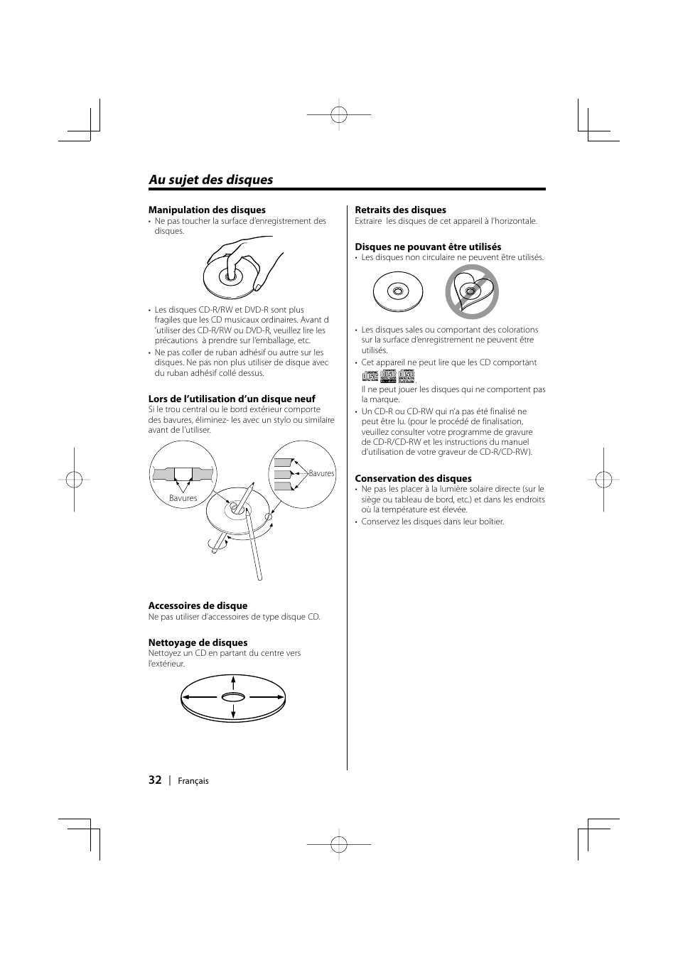 Au sujet des disques | Kenwood KDV-S220P User Manual | Page 32 / 172