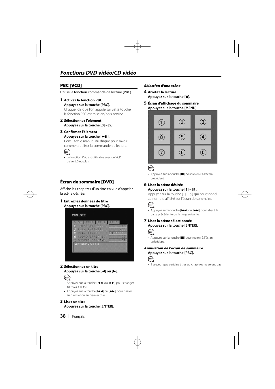 Fonctions dvd vidéo/cd vidéo | Kenwood KDV-S220P User Manual | Page 38 / 172