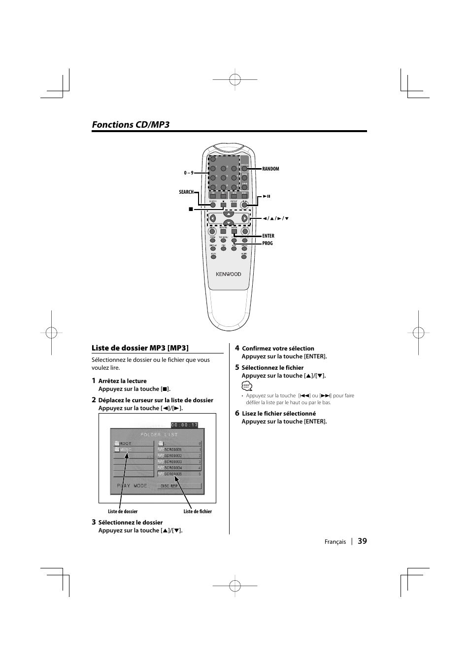 Fonctions cd/mp3 | Kenwood KDV-S220P User Manual | Page 39 / 172