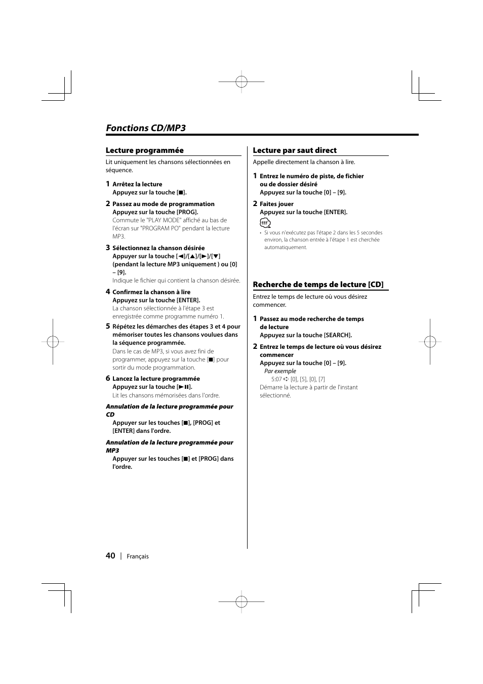 Fonctions cd/mp3 | Kenwood KDV-S220P User Manual | Page 40 / 172