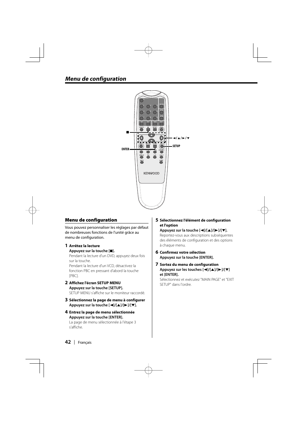 Menu de configuration | Kenwood KDV-S220P User Manual | Page 42 / 172