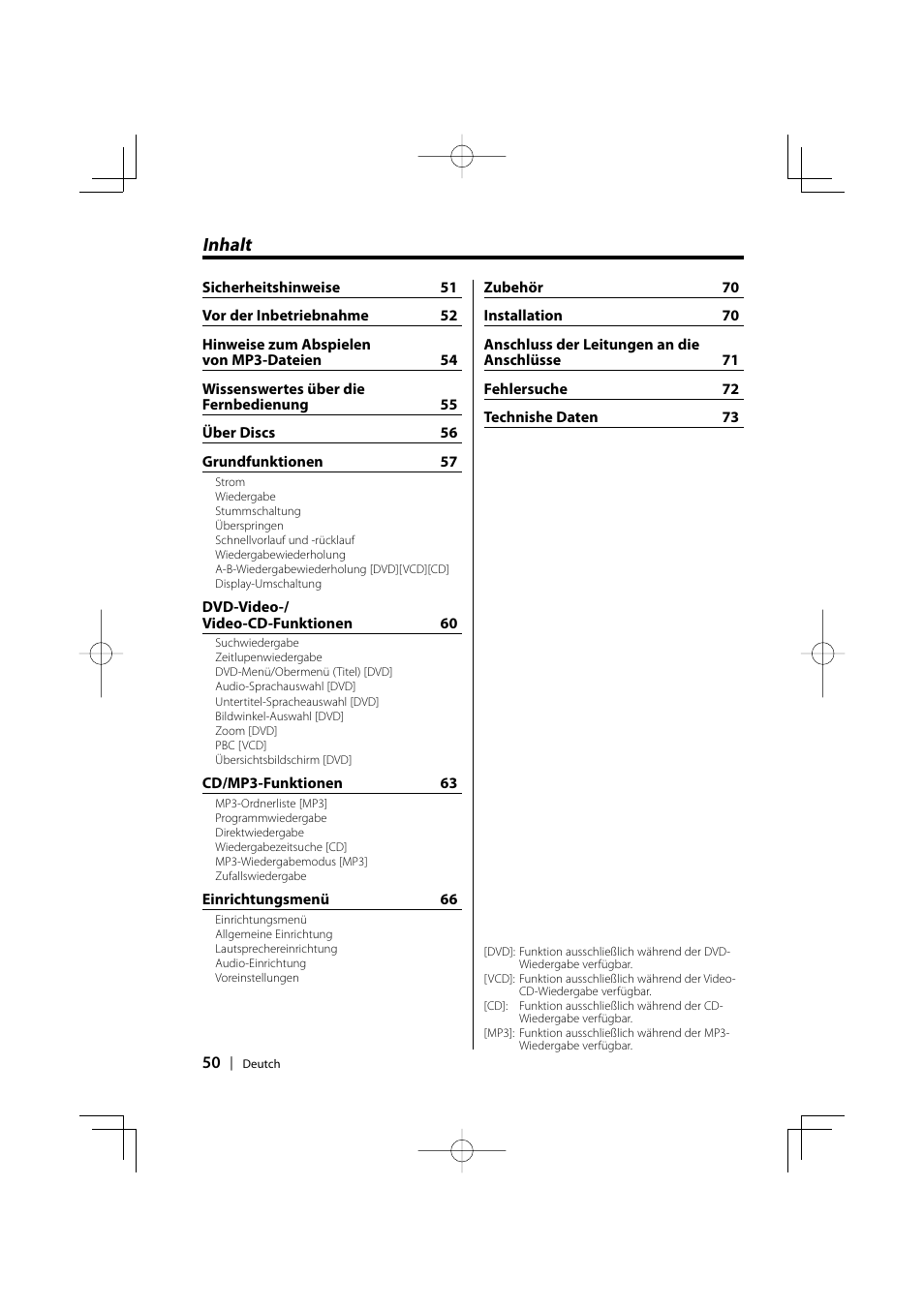 German, Inhalt | Kenwood KDV-S220P User Manual | Page 50 / 172