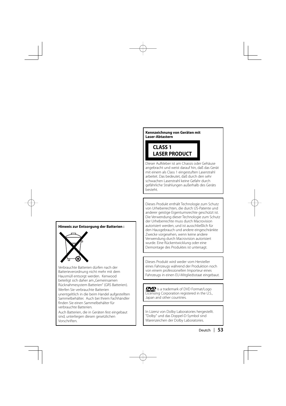 Class 1 laser product | Kenwood KDV-S220P User Manual | Page 53 / 172