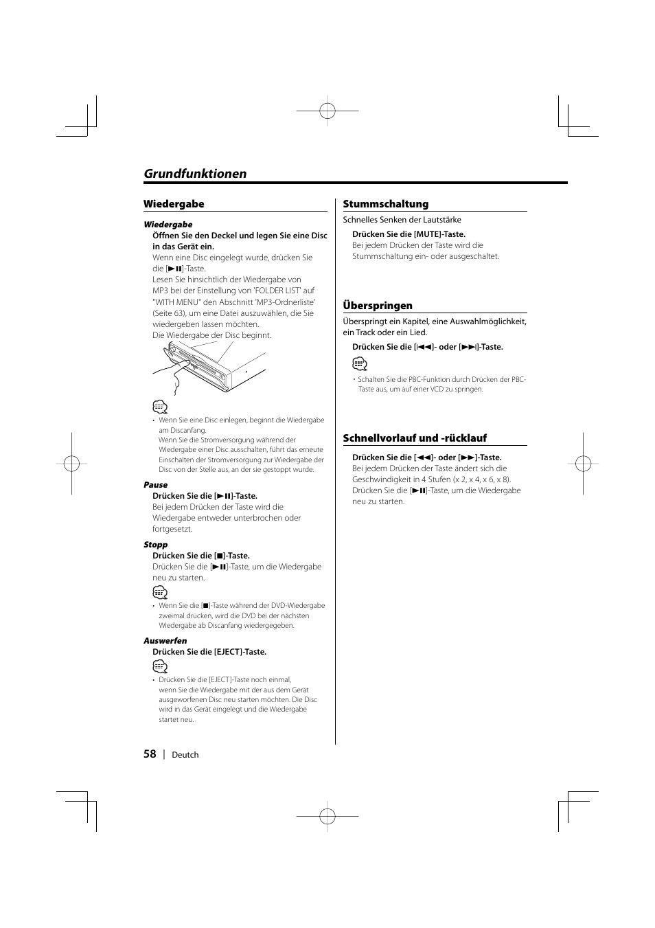Grundfunktionen | Kenwood KDV-S220P User Manual | Page 58 / 172