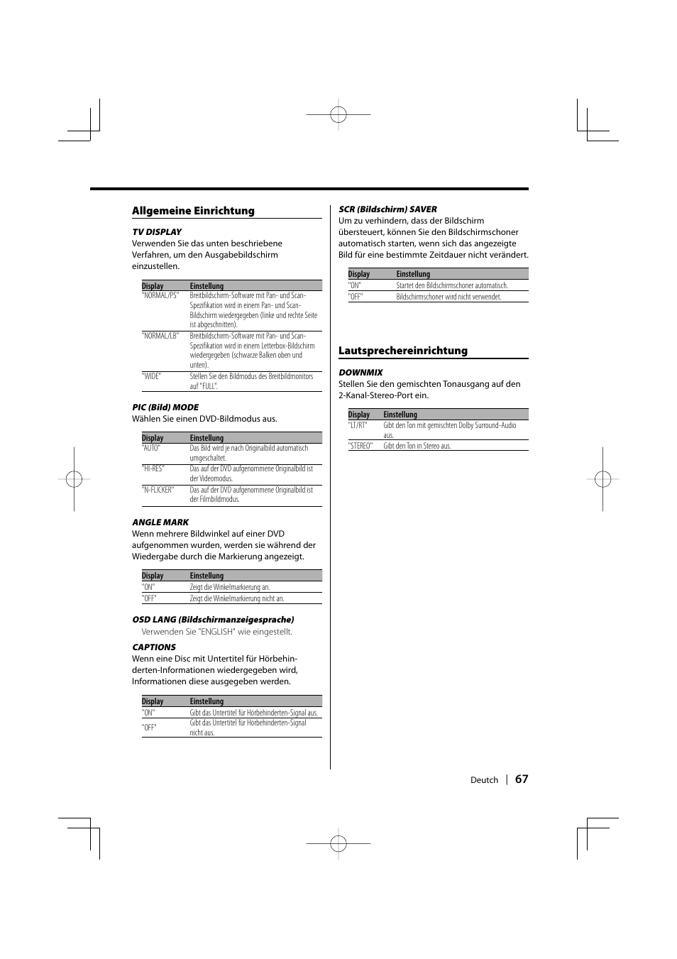 Allgemeine einrichtung, Lautsprechereinrichtung | Kenwood KDV-S220P User Manual | Page 67 / 172