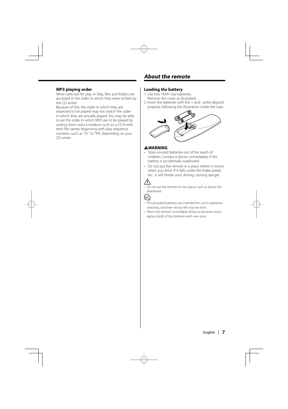 About the remote | Kenwood KDV-S220P User Manual | Page 7 / 172