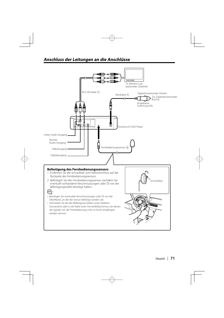 Anschluss der leitungen an die anschlüsse | Kenwood KDV-S220P User Manual | Page 71 / 172