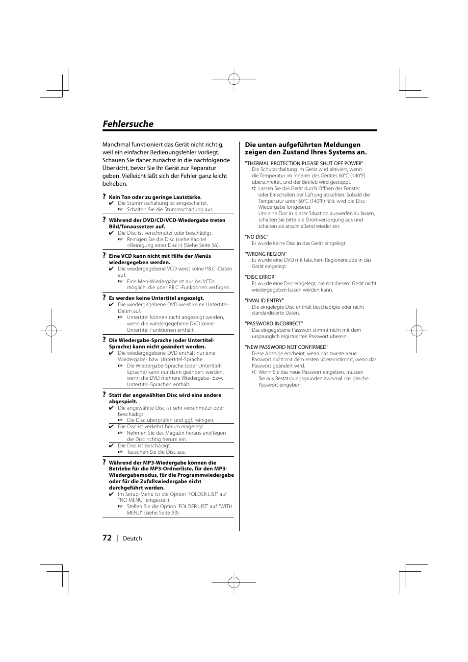 Fehlersuche | Kenwood KDV-S220P User Manual | Page 72 / 172