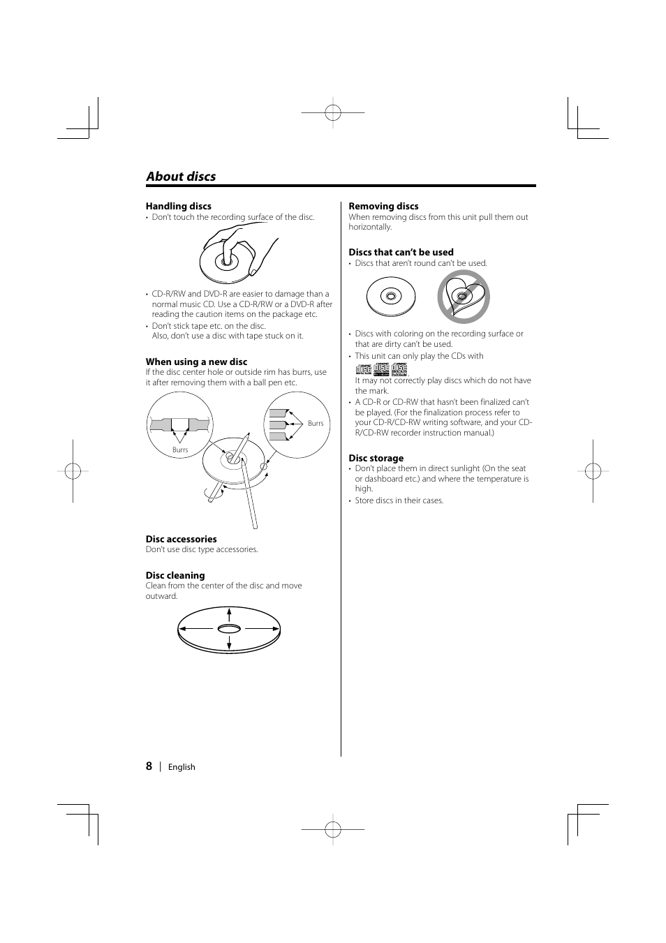 About discs | Kenwood KDV-S220P User Manual | Page 8 / 172